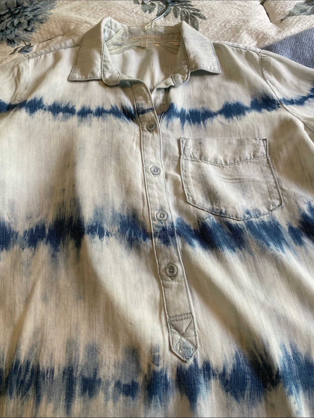 Side Stitch Light Blue and Navy Tie-Dye Button Down Shirt - Picture 4 of 5